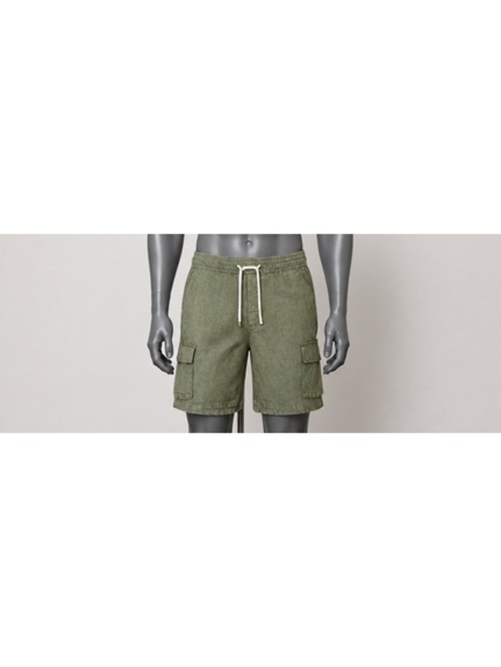 Free Planet Men’s Medium Olive Green Linen Blend Cargo Shorts Drawstring 8”